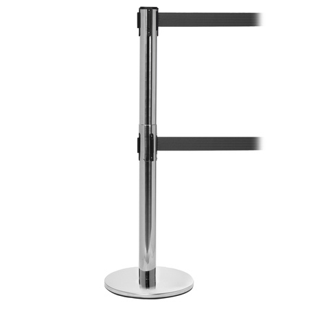 QUEUE SOLUTIONS QueuePro Twin 250, Polished Stainless Steel, 11' Blue Belts PROTwin250PS-BL110